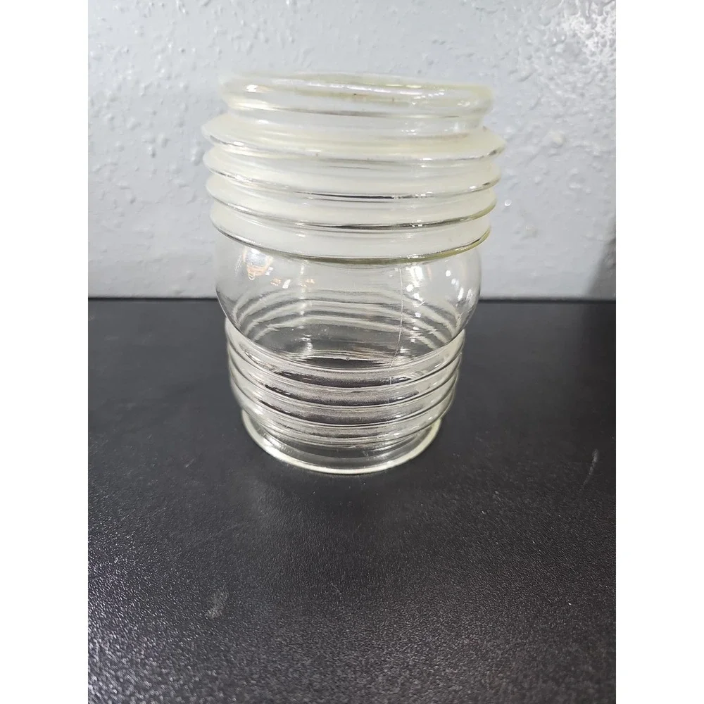 NOS VNTG Glass Light Globe Jelly Jar Clear Ribbed Porch Fixture Shade 3